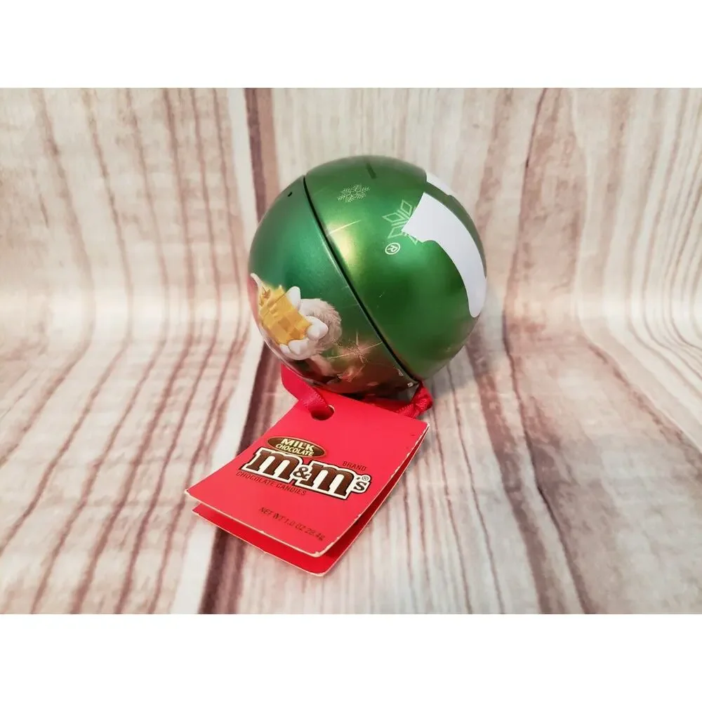 Mars M&M's Candy Round Green Metal Tin Box Container Christmas Ornament